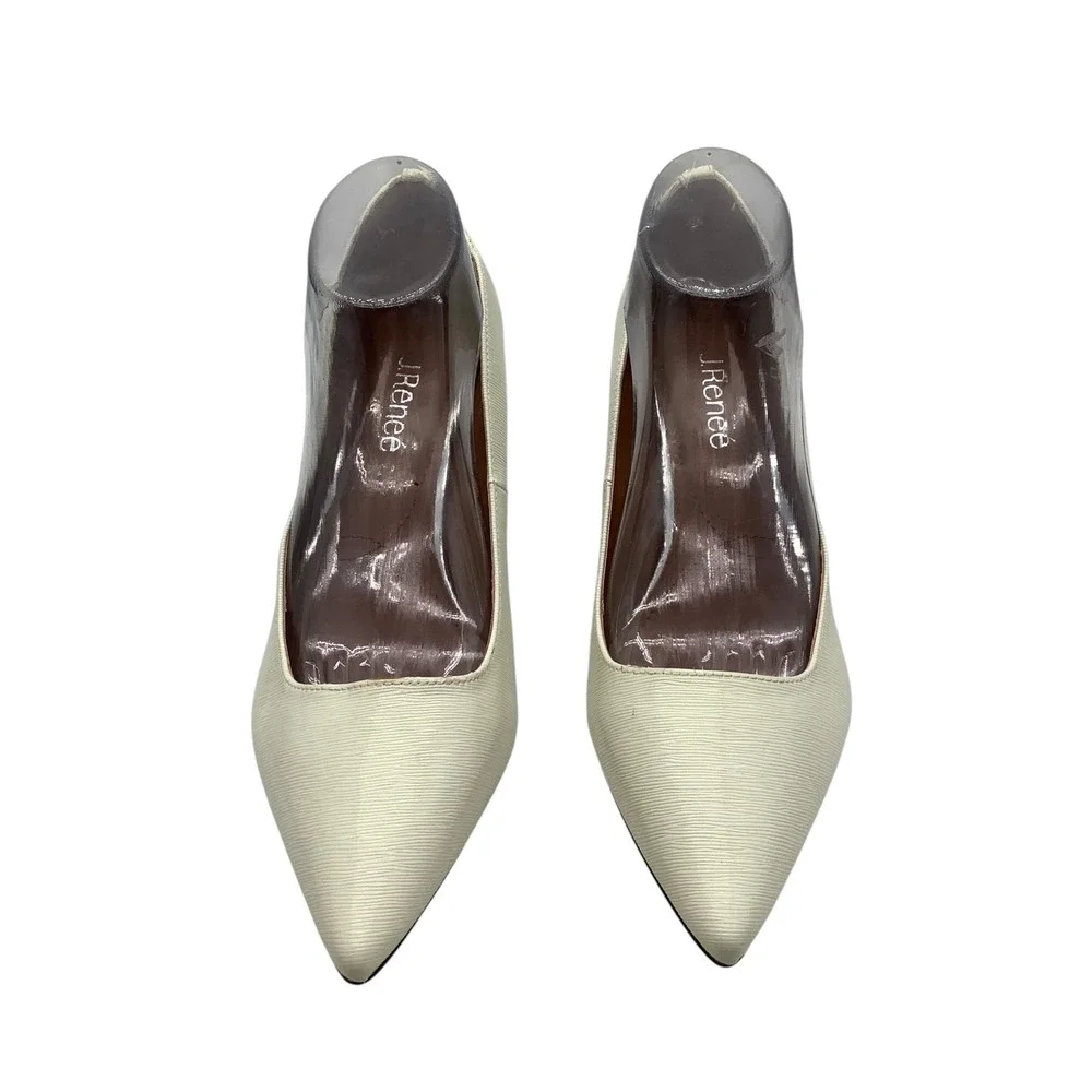 J. Renee Womens 9W Cream Textured Pointed Toe Kitten Heel Pumps Ivory Shoes